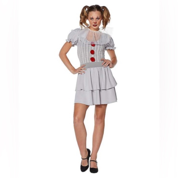PENNYWISE “IT” MOVIE COSTUME DRESS WOMENS L DRESS COSPLAY Halloween Dress Up - Picture 1 of 6